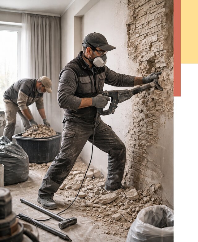 Демонтаж декоративного камня в Гусь-Хрустальном от 1551 руб/м² — быстро и недорого | ОТДЕЛОЧНИК-Гсь