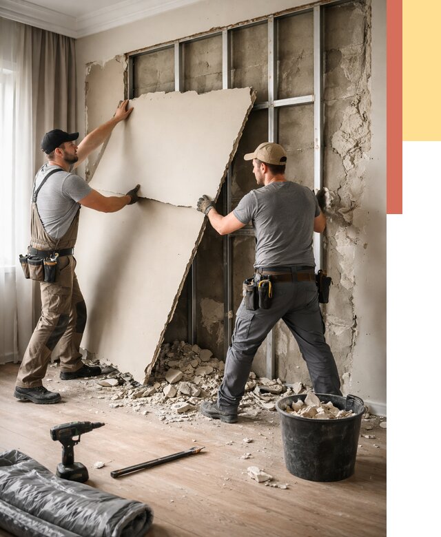 Демонтаж гипсокартона со стен в Гусь-Хрустальном от 374 руб. — услуги демонтажа | ОТДЕЛОЧНИК-Гсь