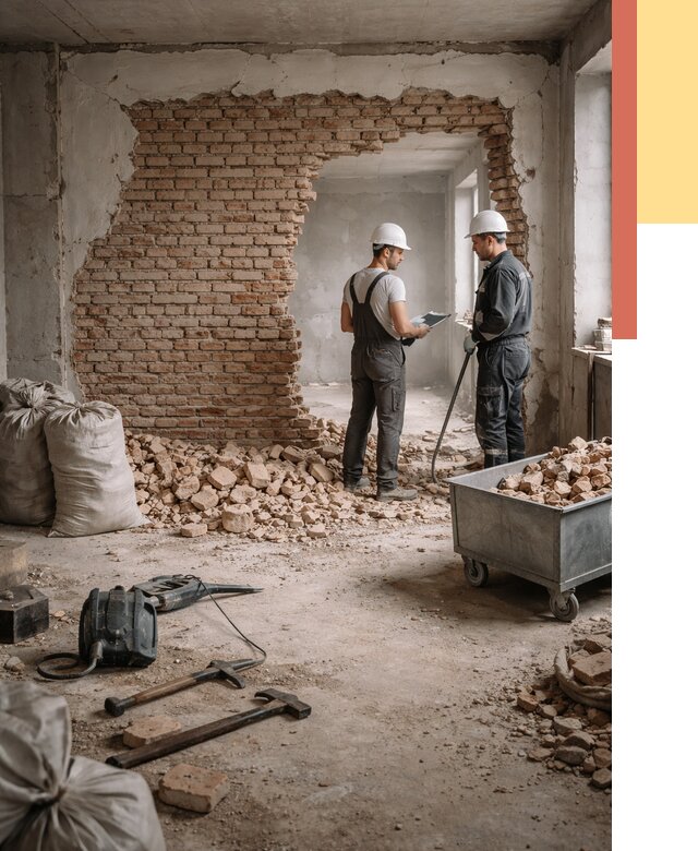 Демонтаж кирпичных стен в Гусь-Хрустальном от 4493 руб. — быстро, недорого, под ключ | ОТДЕЛОЧНИК-Гсь