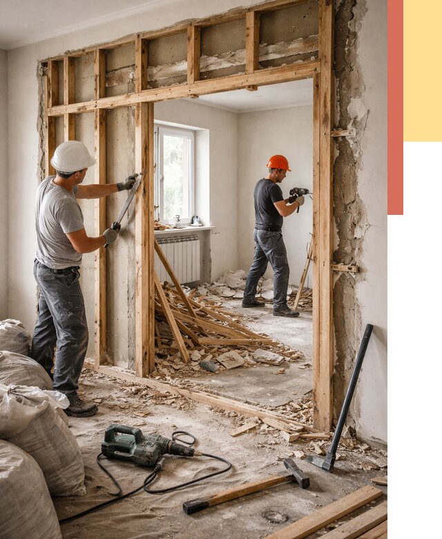 Демонтаж деревянных перегородок в Гусь-Хрустальном от 3423 руб. — быстро и недорого | ОТДЕЛОЧНИК-Гсь