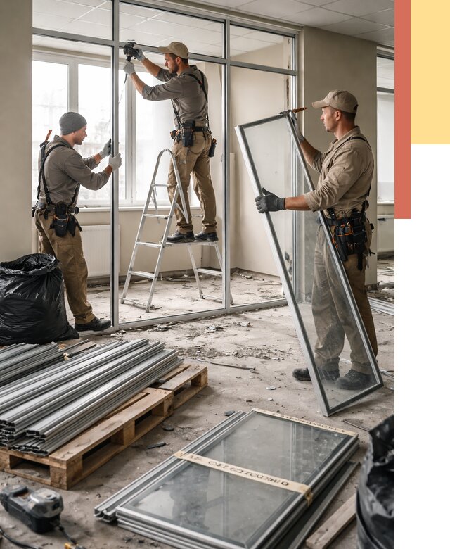 Демонтаж алюминиевых перегородок в Гусь-Хрустальном от 4493 руб. — быстро и недорого | ОТДЕЛОЧНИК-Гсь