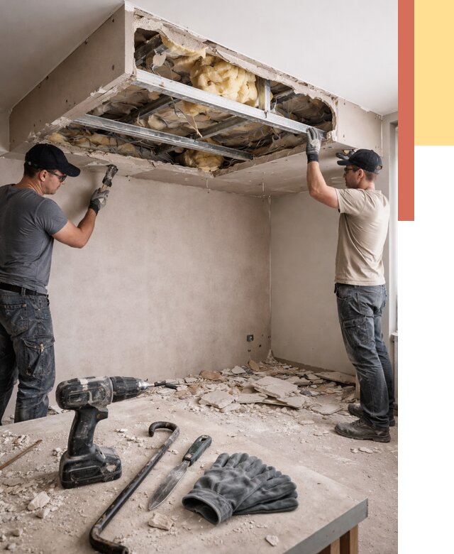 Демонтаж короба из гипсокартона в Гусь-Хрустальном от 1626 руб. — быстро и недорого | ОТДЕЛОЧНИК-Гсь