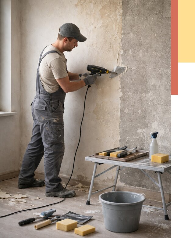 Очистка стен от клея в Гусь-Хрустальном от 1979 руб. — снятие и удаление клея со стен | ОТДЕЛОЧНИК-Гсь