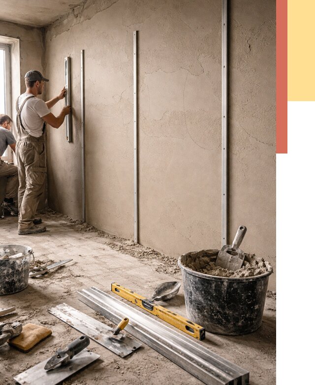 Штукатурка стен по маякам в Гусь-Хрустальном от 5884 руб./м² — выравнивание под ключ | ОТДЕЛОЧНИК-Гсь