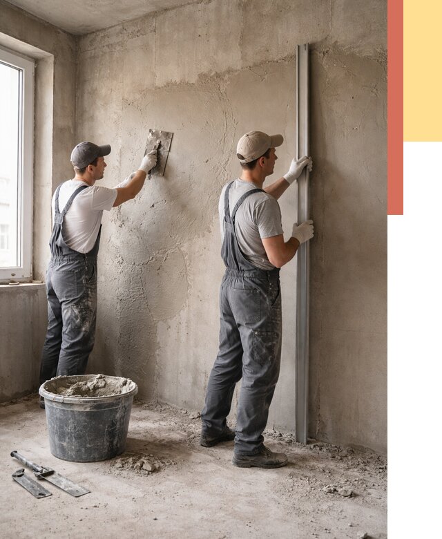 Штукатурка бетонных стен в Гусь-Хрустальном от 4814 руб/м² — качественно и быстро | ОТДЕЛОЧНИК-Гсь