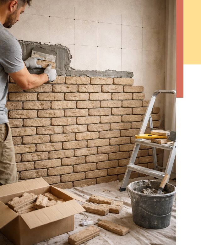 Монтаж декоративного кирпича в Гусь-Хрустальном от 3423 руб./м² — быстро и недорого | ОТДЕЛОЧНИК-Гсь