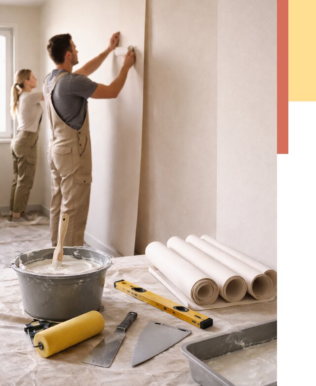 Поклейка бумажных обоев в Гусь-Хрустальном от 5884 руб./м2 — быстро и недорого | ОТДЕЛОЧНИК-Гсь