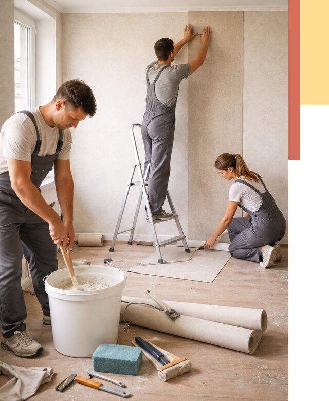 Оклейка стен обоями в Гусь-Хрустальном от 3744 руб/м2 — быстро и недорого | ОТДЕЛОЧНИК-Гсь