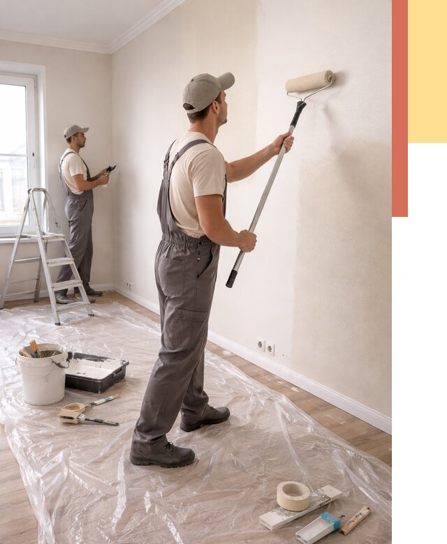 Покраска стен акриловой краской в Гусь-Хрустальном от 3744 руб./м² — быстро и недорого | ОТДЕЛОЧНИК-Гсь