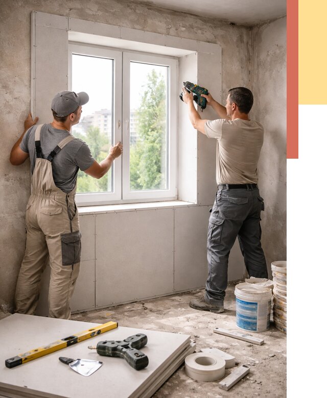 Монтаж откосов из гипсокартона в Гусь-Хрустальном от 4814 руб. под ключ | ОТДЕЛОЧНИК-Гсь