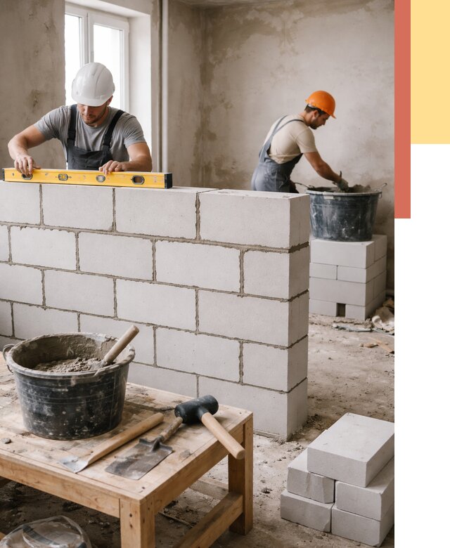 Кладка перегородок из газобетона в Гусь-Хрустальном от 3423 руб. под ключ | ОТДЕЛОЧНИК-Гсь