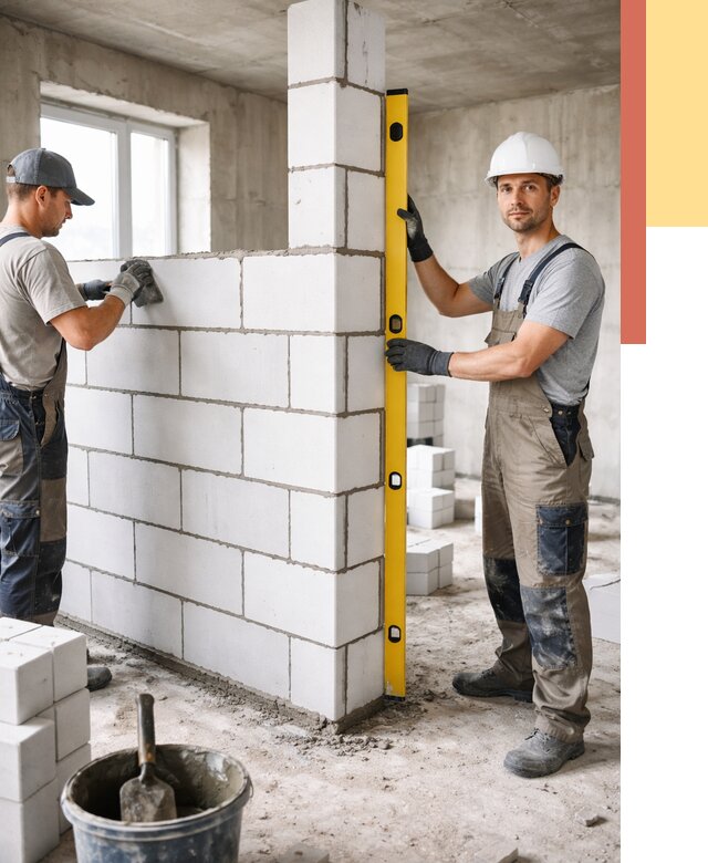 Кладка перегородок из пеноблока в Гусь-Хрустальном от 1926 руб. под ключ | ОТДЕЛОЧНИК-Гсь