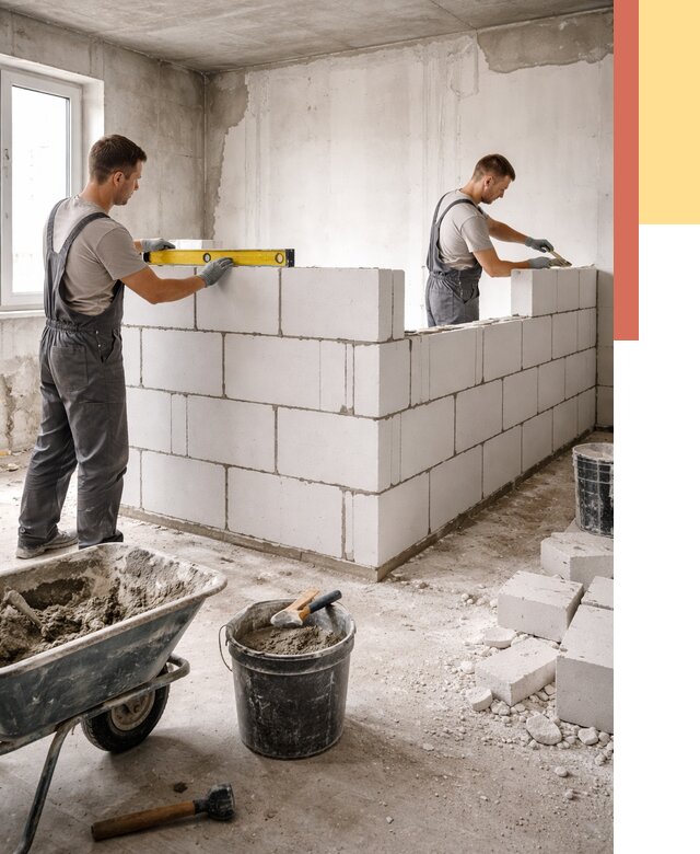 Кладка перегородок из ПГП в Гусь-Хрустальном от 2675 руб./м2 — монтаж и возведение под ключ | ОТДЕЛОЧНИК-Гсь