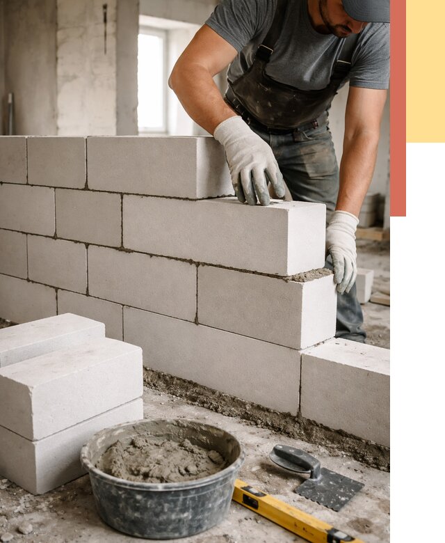 Кладка перегородок из силикатного блока в Гусь-Хрустальном от 4279 руб. под ключ | ОТДЕЛОЧНИК-Гсь