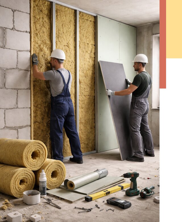 Шумоизоляция перегородок из блоков в Гусь-Хрустальном от 1979 руб./м² — быстро и недорого | ОТДЕЛОЧНИК-Гсь