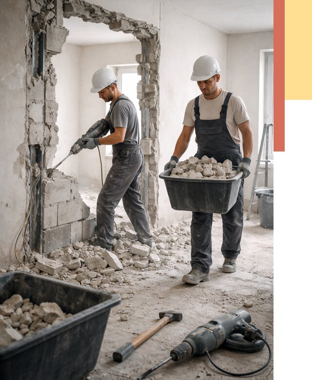 Демонтаж блоковых перегородок в Гусь-Хрустальном от 4012 руб. — быстро и недорого | ОТДЕЛОЧНИК-Гсь