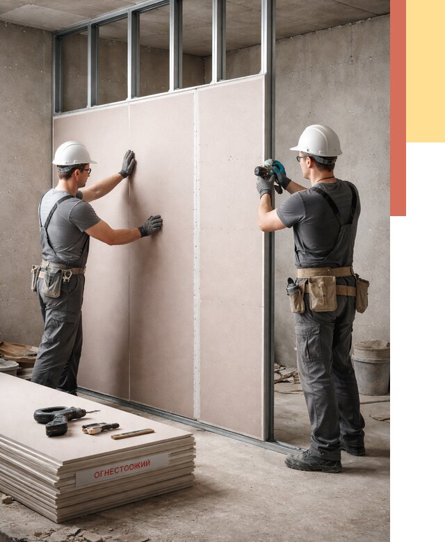 Перегородка из огнестойкого гипсокартона в Гусь-Хрустальном от 1979 руб. под ключ | ОТДЕЛОЧНИК-Гсь