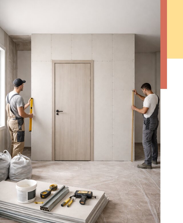 Перегородка из гипсокартона с дверью в Гусь-Хрустальном от 4814 руб. под ключ | ОТДЕЛОЧНИК-Гсь