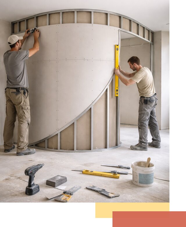 Радиусная перегородка из гипсокартона в Гусь-Хрустальном под ключ