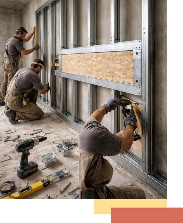 Усиленная перегородка для крепления тяжёлых конструкций в Гусь-Хрустальном