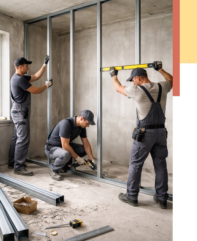 Монтаж каркаса перегородки из профиля в Гусь-Хрустальном от 802 руб. | ОТДЕЛОЧНИК-Гсь