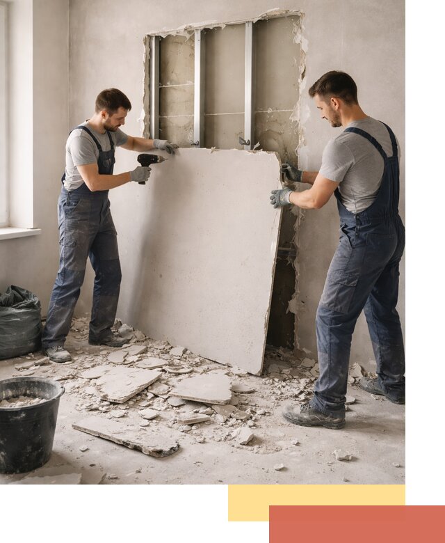 Демонтаж перегородки из гипсокартона в Гусь-Хрустальном быстрый и аккуратный