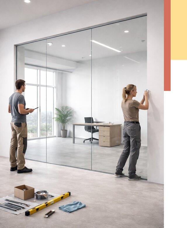 Перегородки из закаленного стекла в Гусь-Хрустальном от 10163 руб. под ключ | ОТДЕЛОЧНИК-Гсь