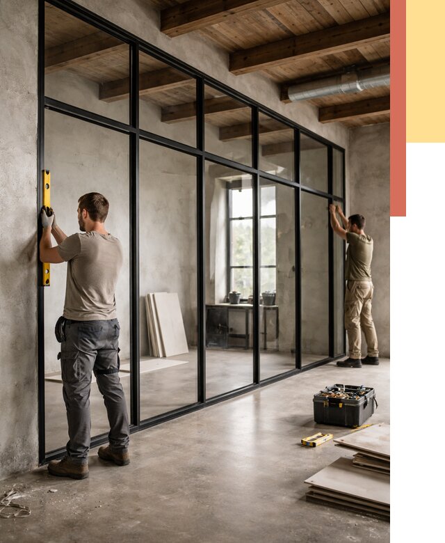 Стеклянные перегородки лофт в Гусь-Хрустальном от 11233 руб. под ключ | ОТДЕЛОЧНИК-Гсь