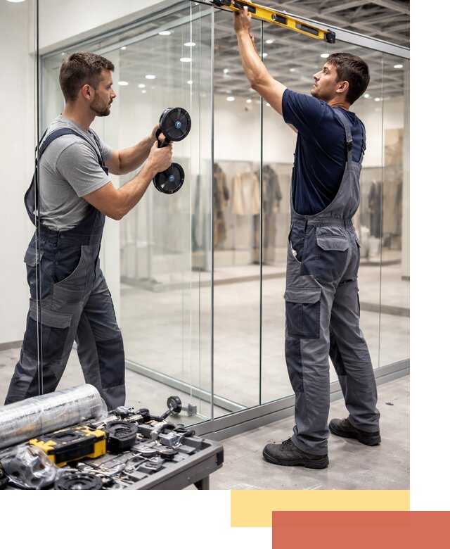 Стеклянные перегородки для магазинов в Гусь-Хрустальном — монтаж и установка