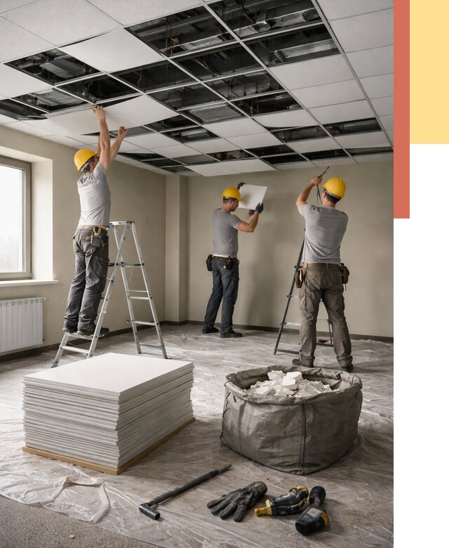 Демонтаж потолка Армстронг в Гусь-Хрустальном от 4814 руб. быстро и недорого | ОТДЕЛОЧНИК-Гсь