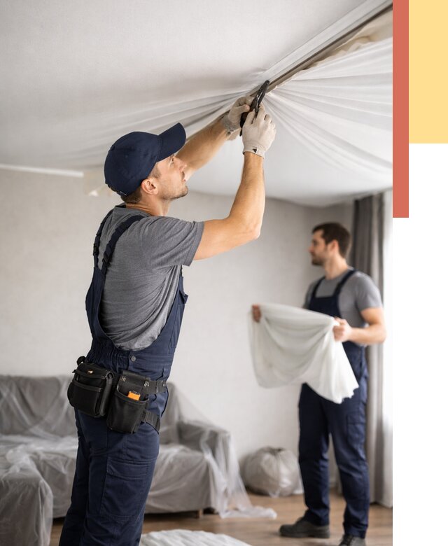 Демонтаж натяжного потолка в Гусь-Хрустальном от 4814 руб. — снятие и разбор под ключ | ОТДЕЛОЧНИК-Гсь