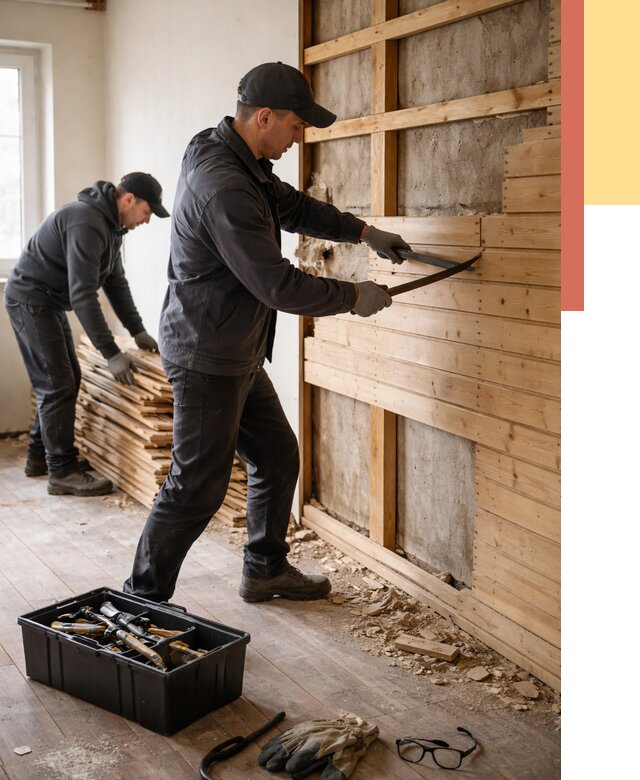 Демонтаж вагонки в Гусь-Хрустальном от 4065 руб/м2 — быстро и недорого | ОТДЕЛОЧНИК-Гсь