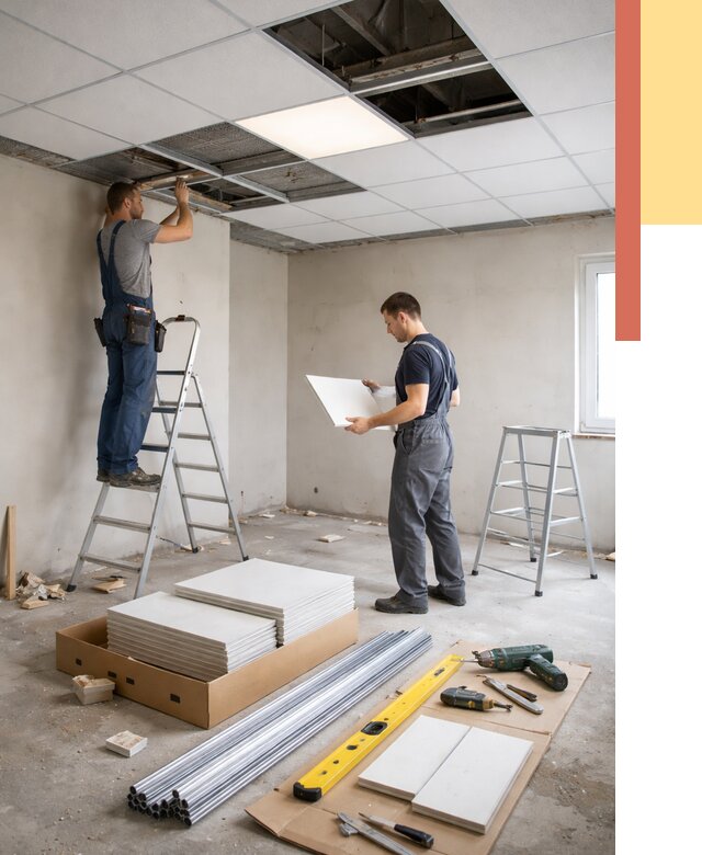 Монтаж потолка армстронг в Гусь-Хрустальном от 4814 руб/м2 — быстрая установка под ключ | ОТДЕЛОЧНИК-Гсь