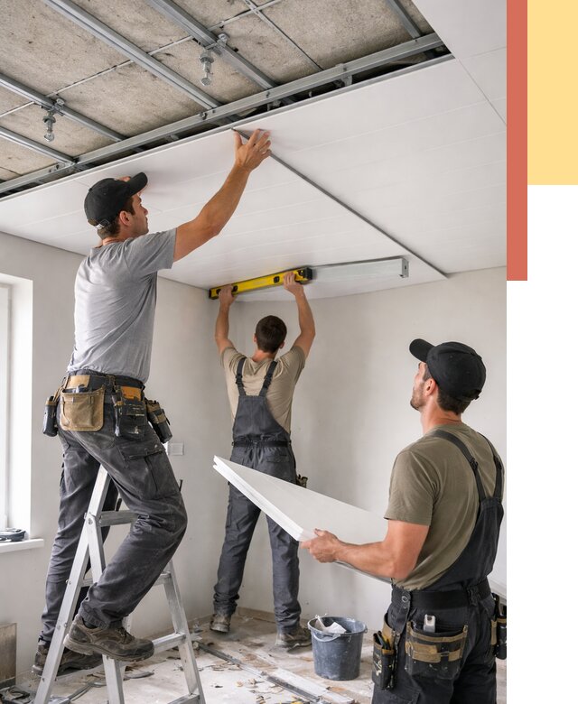 Монтаж потолка из ПВХ панелей в Гусь-Хрустальном от 3744 руб./м2 — быстро и недорого | ОТДЕЛОЧНИК-Гсь