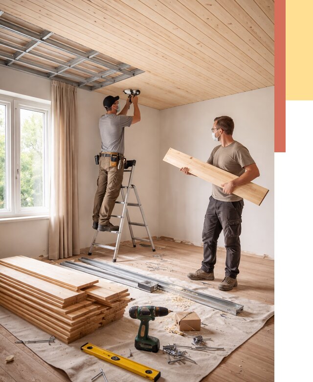 Монтаж потолка из вагонки в Гусь-Хрустальном от 6954 руб. | Быстро и недорого — ОТДЕЛОЧНИК-Гсь