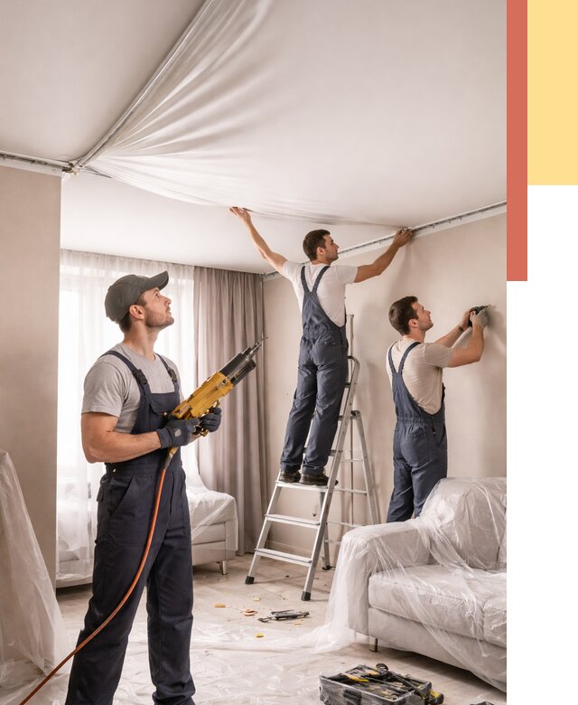 Установка натяжного потолка в Гусь-Хрустальном от 4814 руб. | Быстро и недорого — ОТДЕЛОЧНИК-Гсь