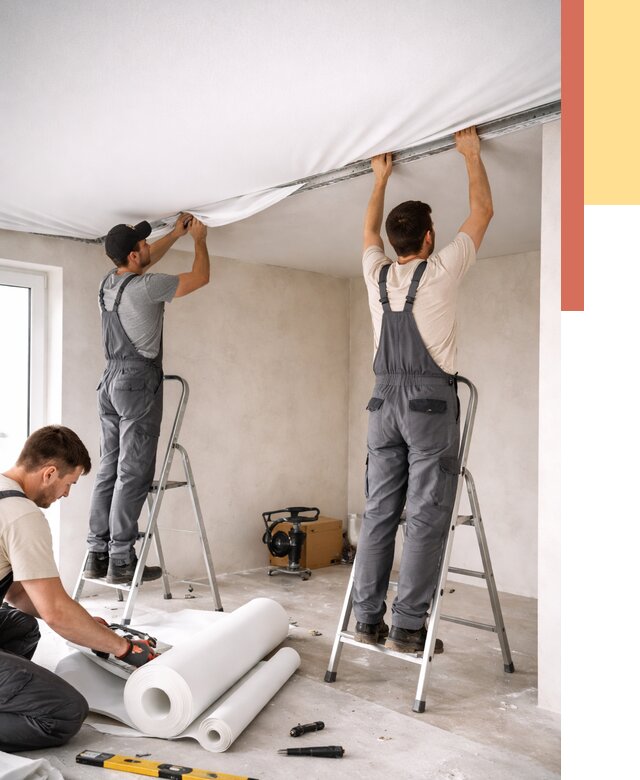 Монтаж тканевого натяжного потолка в Гусь-Хрустальном от 3744 руб. под ключ | ОТДЕЛОЧНИК-Гсь