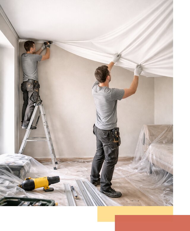 Монтаж тканевого натяжного потолка в Гусь-Хрустальном недорого и быстро