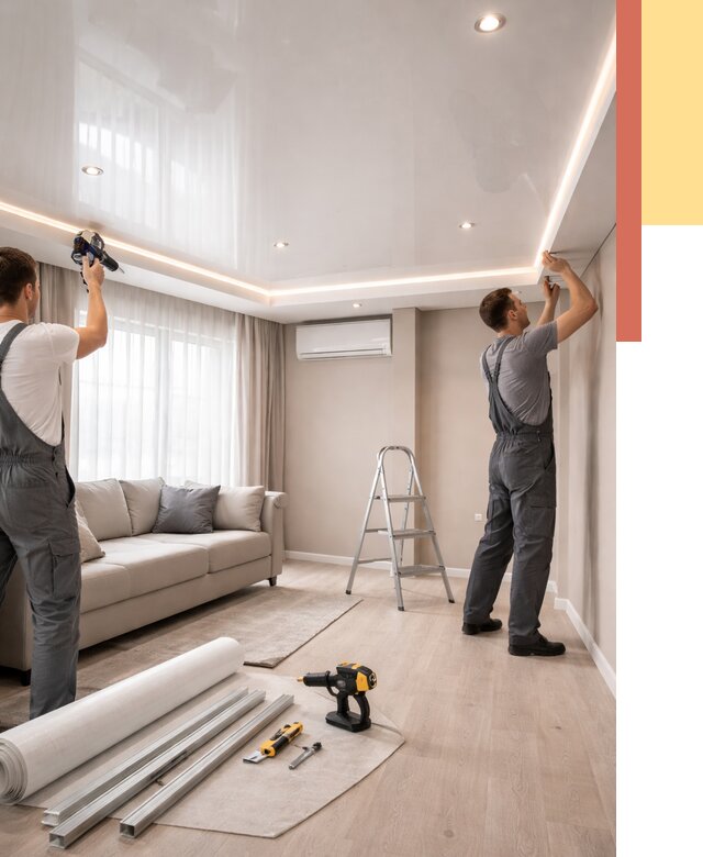 Монтаж глянцевого натяжного потолка в Гусь-Хрустальном от 802 руб. под ключ | ОТДЕЛОЧНИК-Гсь