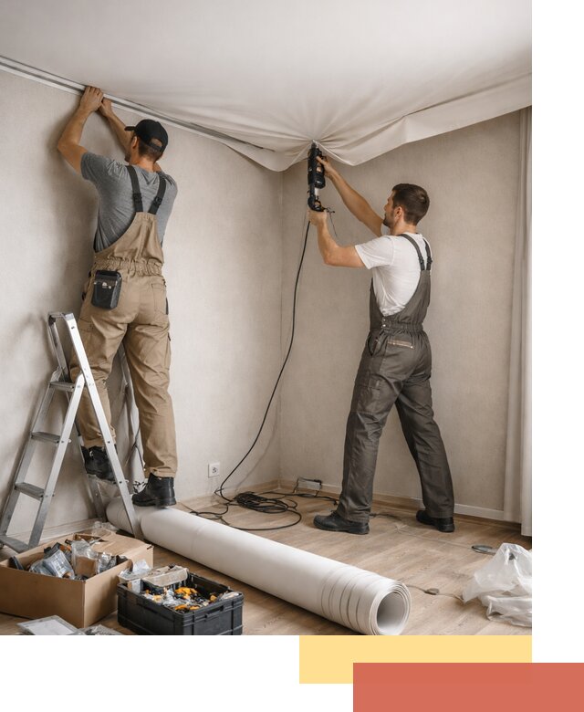 Монтаж цветного натяжного потолка в Гусь-Хрустальном за один день