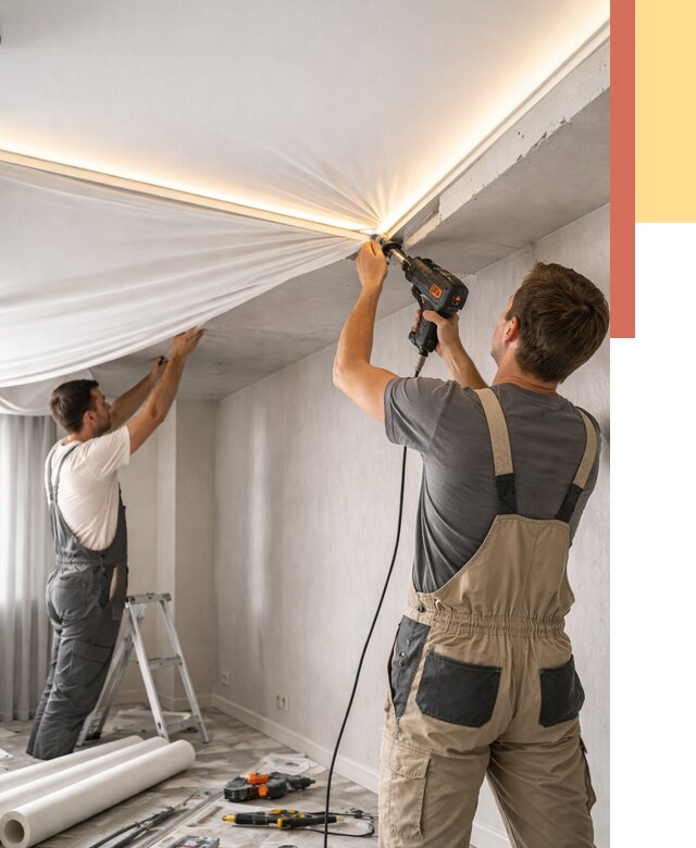 Монтаж натяжного потолка с подсветкой в Гусь-Хрустальном от 1016 руб. | ОТДЕЛОЧНИК-Гсь