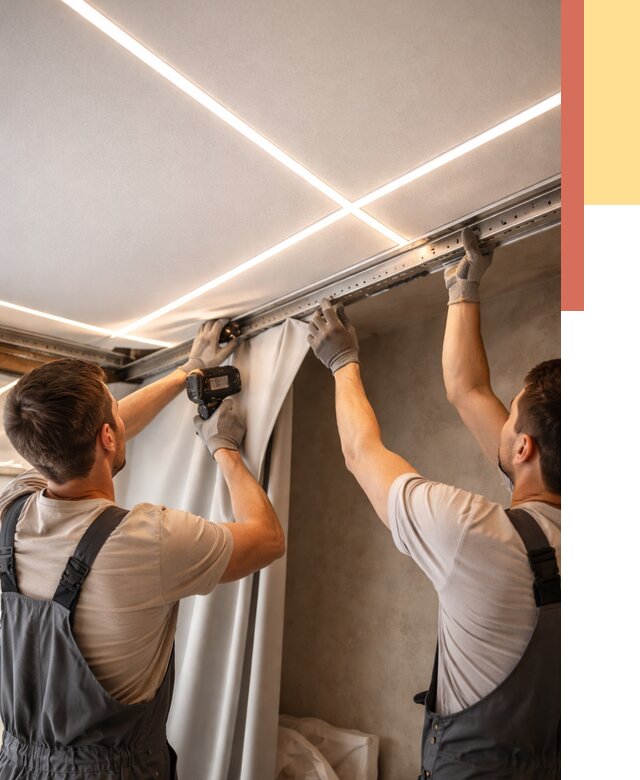 Монтаж натяжного потолка со световыми линиями в Гусь-Хрустальном от 1284 руб. | ОТДЕЛОЧНИК-Гсь