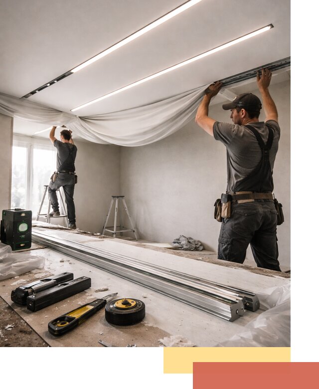 Монтаж натяжных потолков со световыми линиями в Гусь-Хрустальном