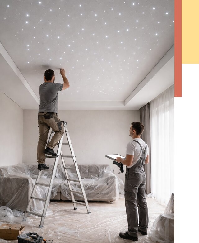 Монтаж натяжного потолка «звездное небо» в Гусь-Хрустальном от 6954 руб. | ОТДЕЛОЧНИК-Гсь