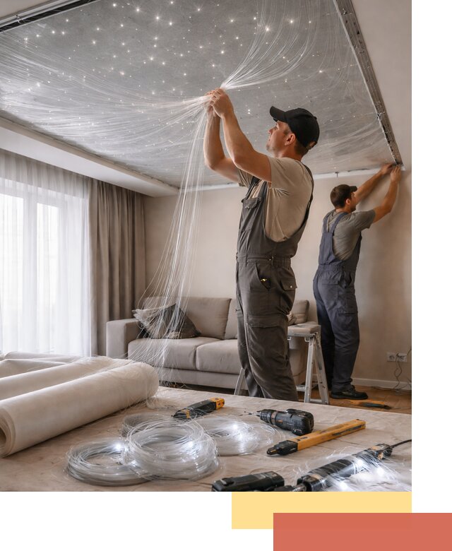 Монтаж натяжного потолка «Звездное небо» в Гусь-Хрустальном