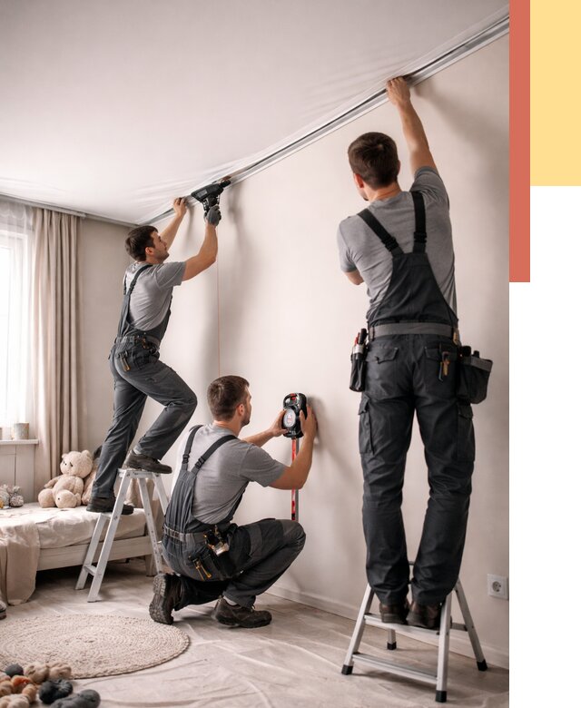 Монтаж натяжного потолка в детской в Гусь-Хрустальном от 3744 руб. — быстро и недорого | ОТДЕЛОЧНИК-Гсь