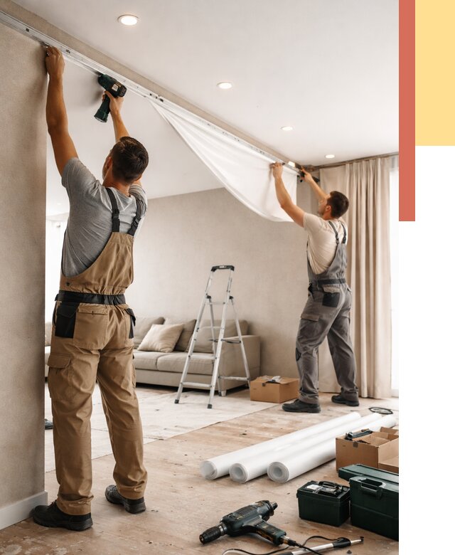 Монтаж натяжного потолка в гостиной в Гусь-Хрустальном от 588 руб. | ОТДЕЛОЧНИК-Гсь