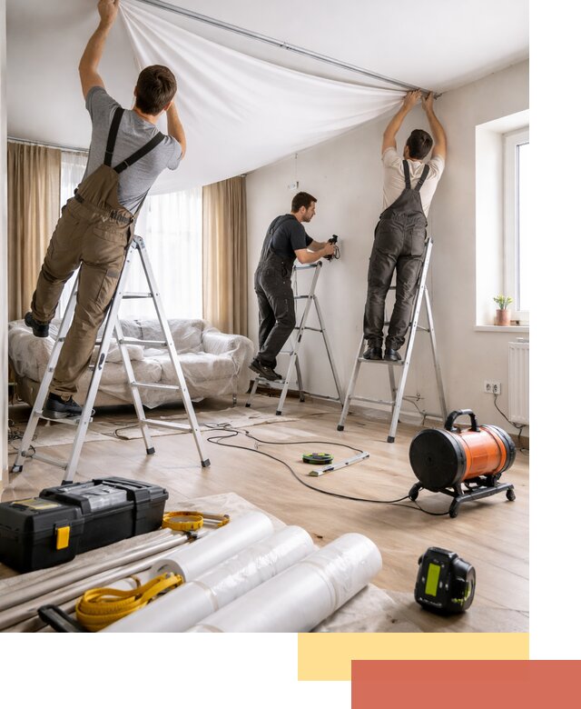 Монтаж натяжного потолка в гостиной в Гусь-Хрустальном