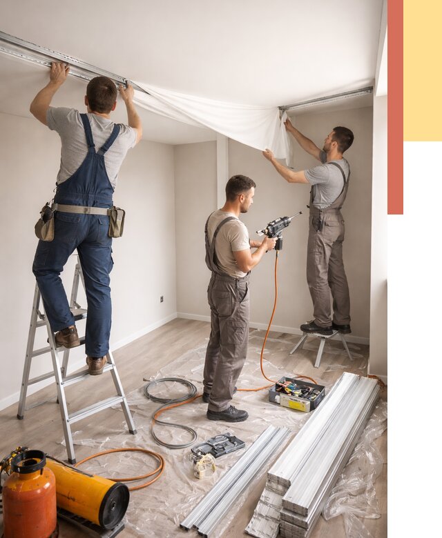 Монтаж натяжного потолка в студии в Гусь-Хрустальном от 5884 руб. — быстро и недорого | ОТДЕЛОЧНИК-Гсь