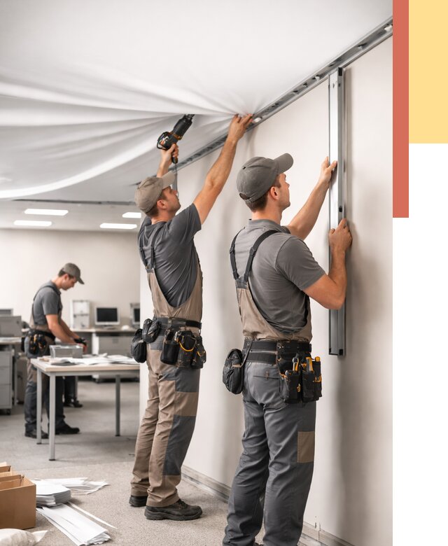 Монтаж натяжного потолка в офисе в Гусь-Хрустальном от 481 руб/м² — быстро и недорого | ОТДЕЛОЧНИК-Гсь